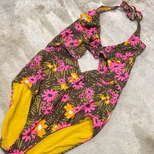 American Eagle- aerie long torso Floral Halter Swimsuit